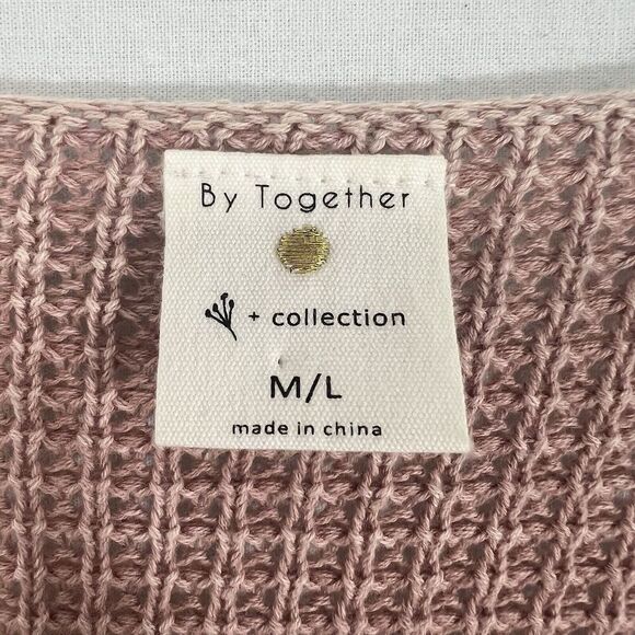 By Together Rib Slouchy V Neck Cable Knit Sweater Women’s Size M/L Pink - Picture 8 of 12
